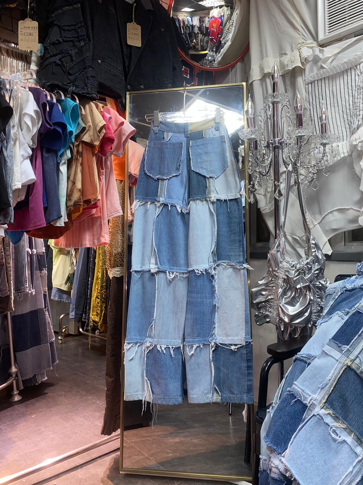 Vtg Remake Jeans (Grid-Ripped)