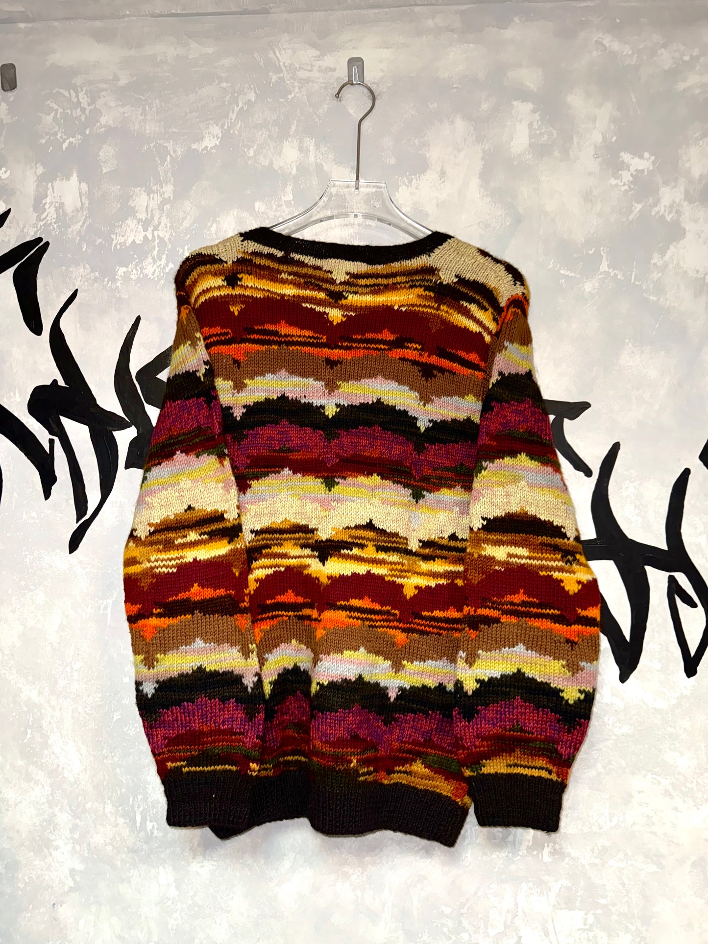 復古油畫圖案針織外套(M)