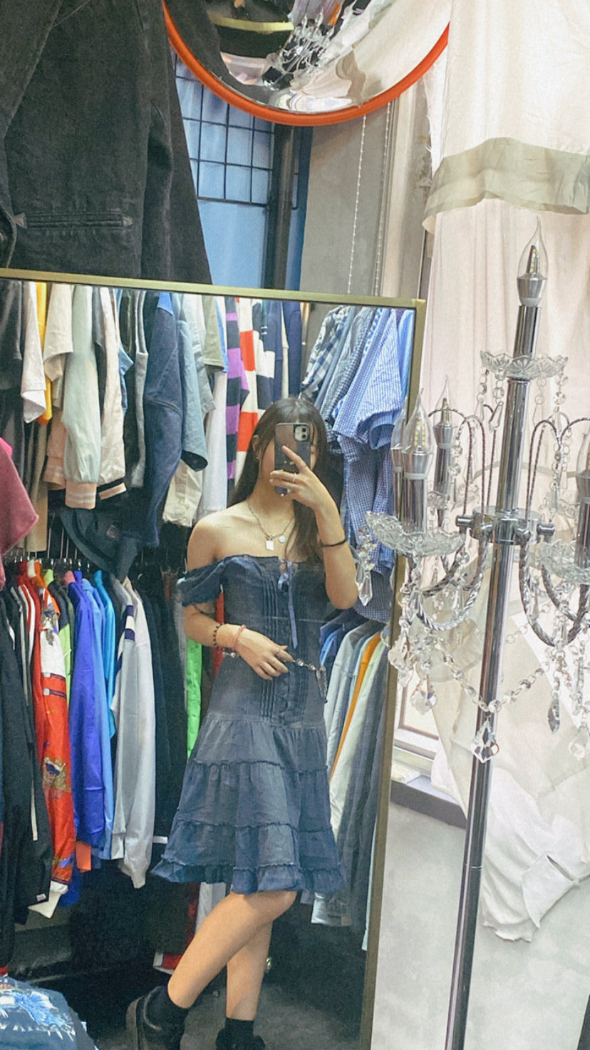 Y2K denim Off Shoulder Dress