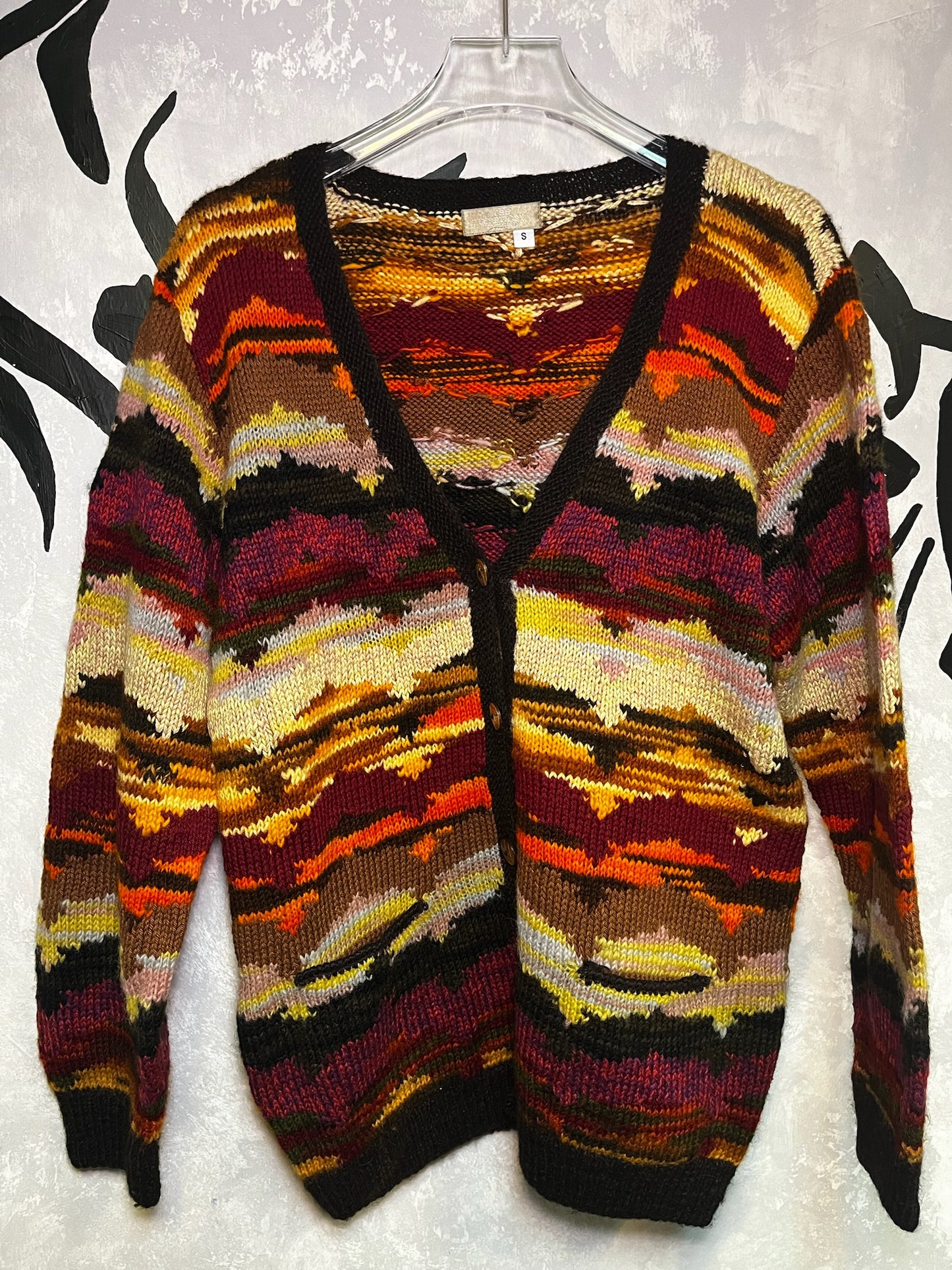 Vintage Oil-painting Patterned Knitting Jacket (M)