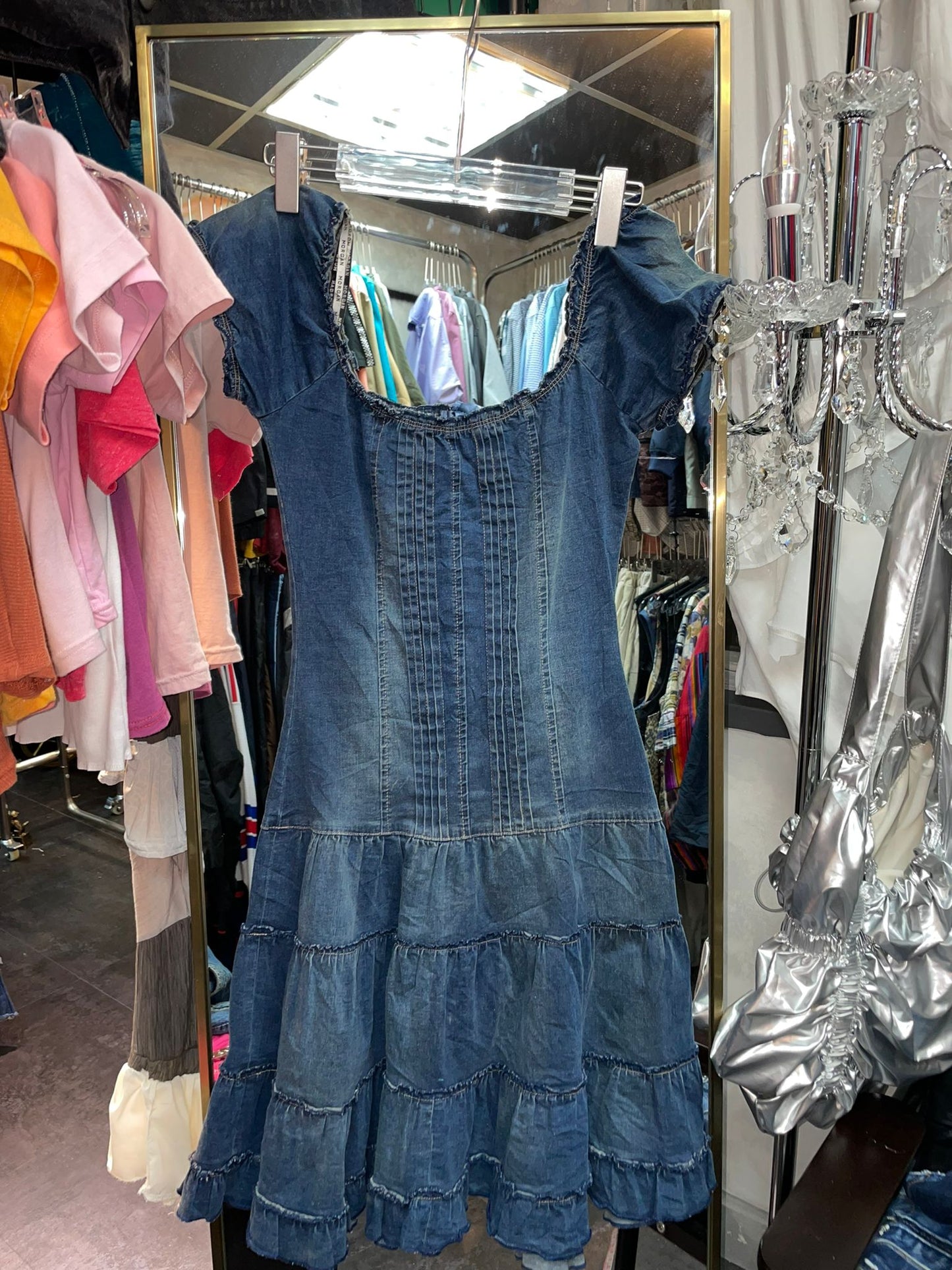 Y2K denim Off Shoulder Dress