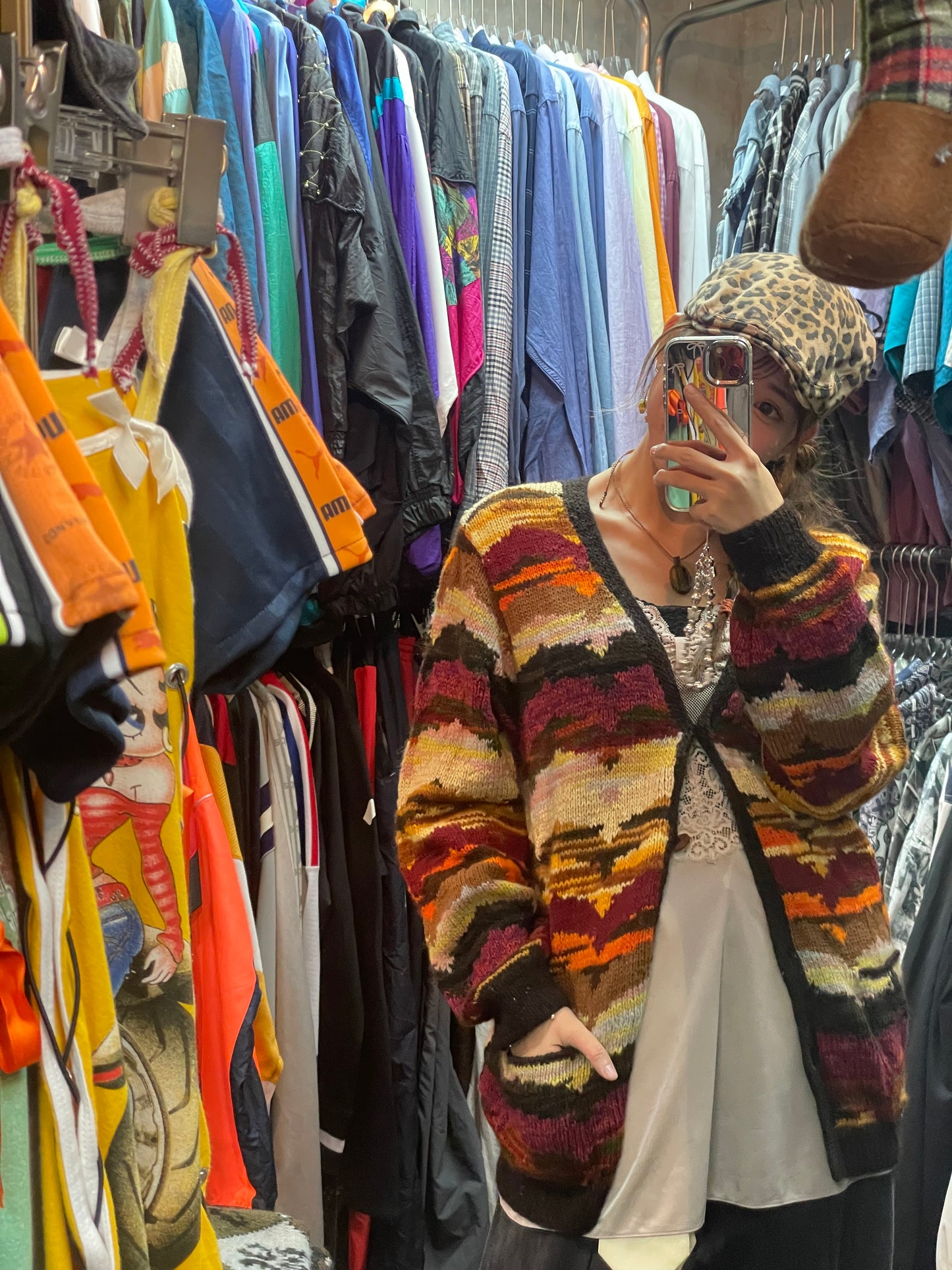 Vintage Oil-painting Patterned Knitting Jacket (M)