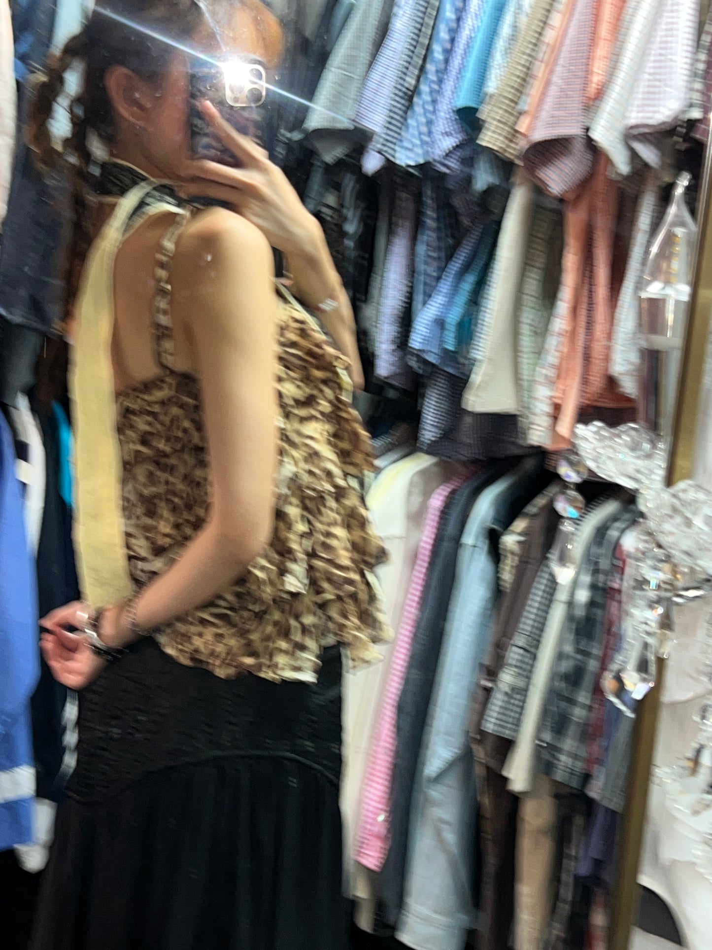 Y2K Vtg Leopard printed fluffy top