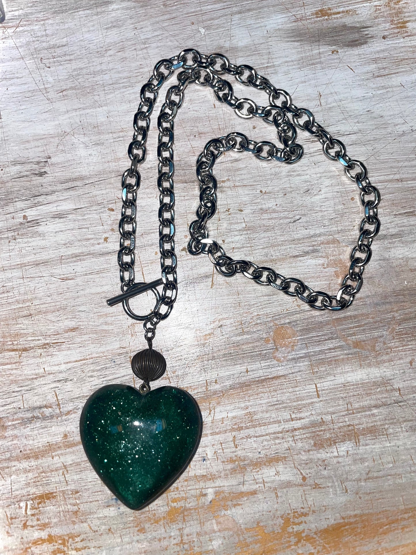 Vintage Forest Elf Green Heart Necklace ⋆.ೃ࿔* :・🌱⋆.ೃ࿔* :・