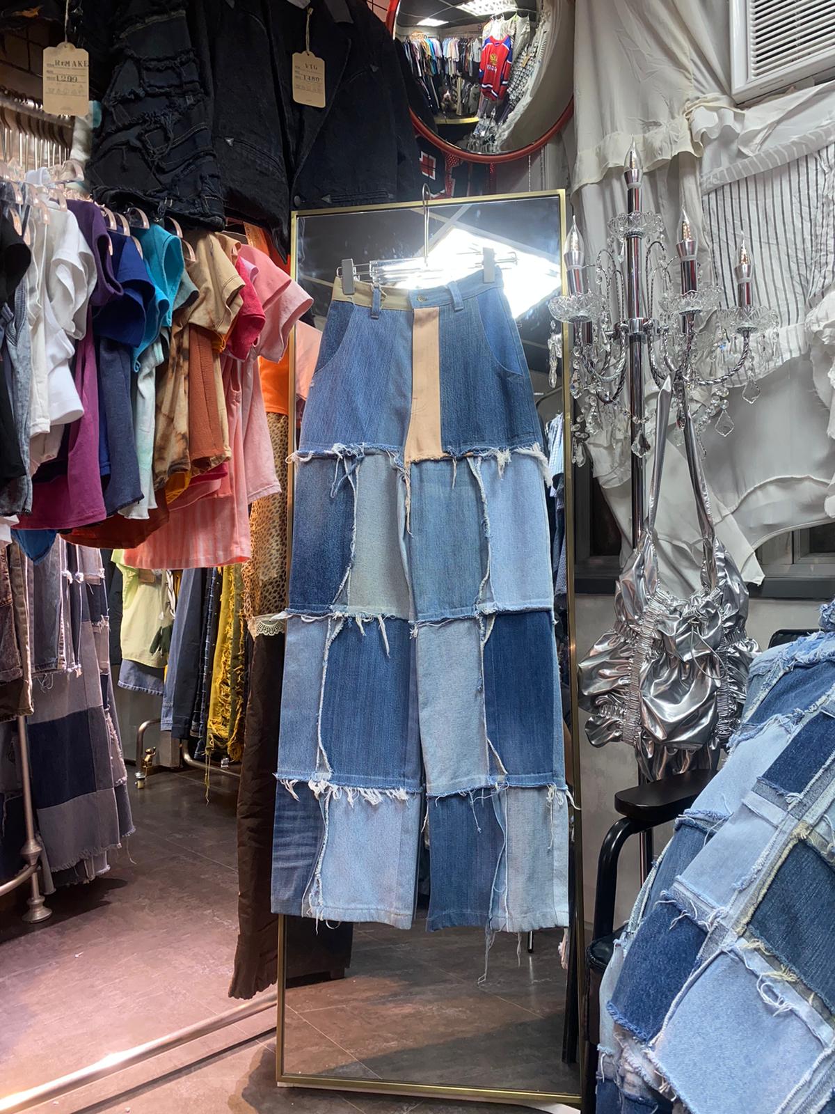Vtg Remake Jeans (Grid-Ripped)