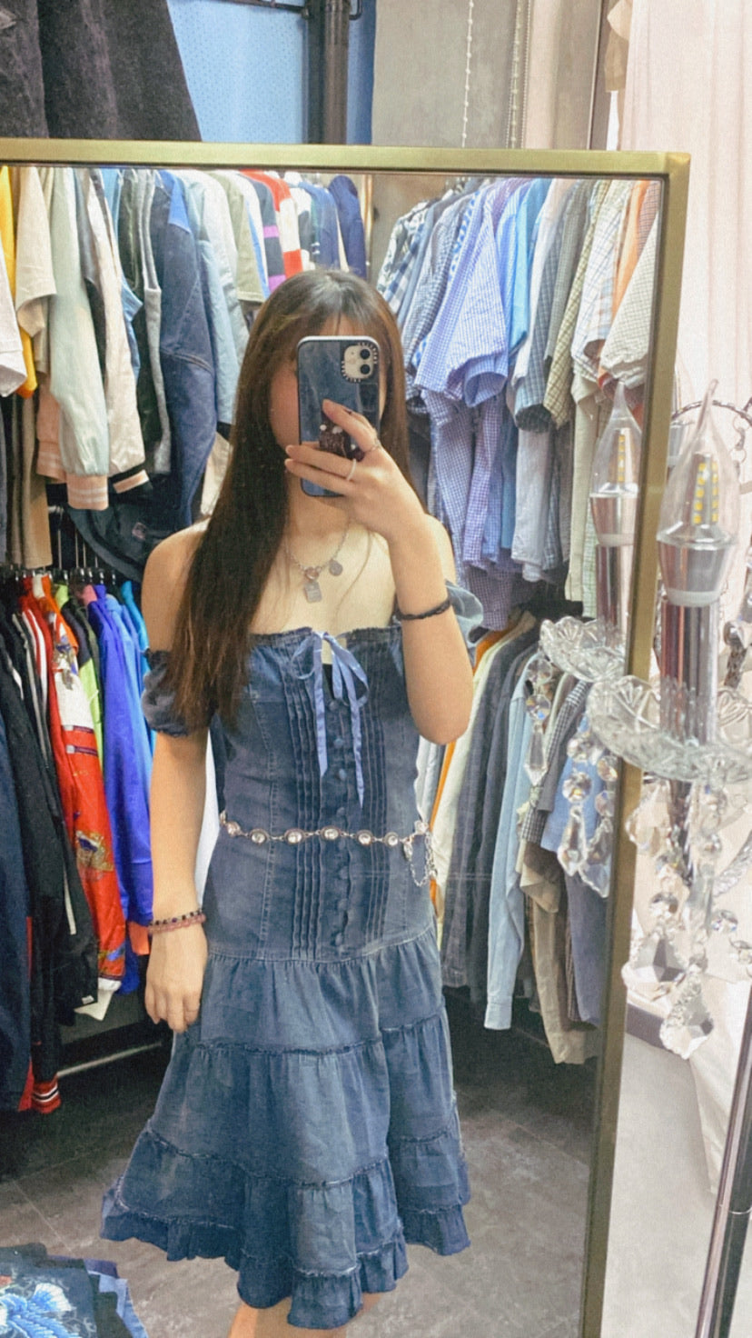 Y2K denim Off Shoulder Dress