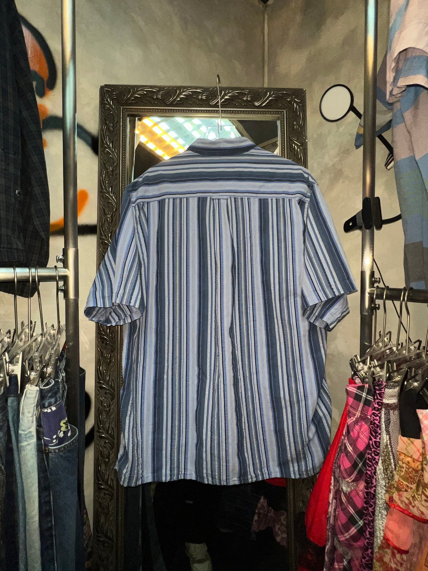 Vtg 3D texture Striped Shirt