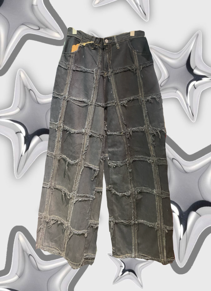 Black Remake Vintage Jeans (Ripped-Grid) 33”