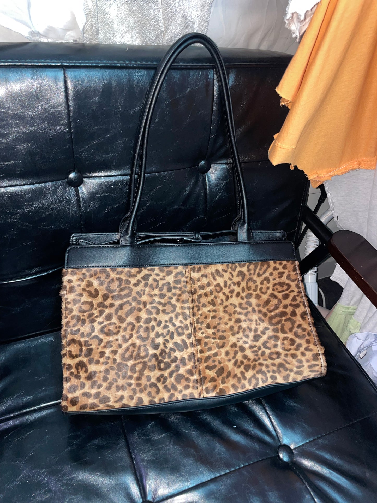 Leopard printed leather vintage bag