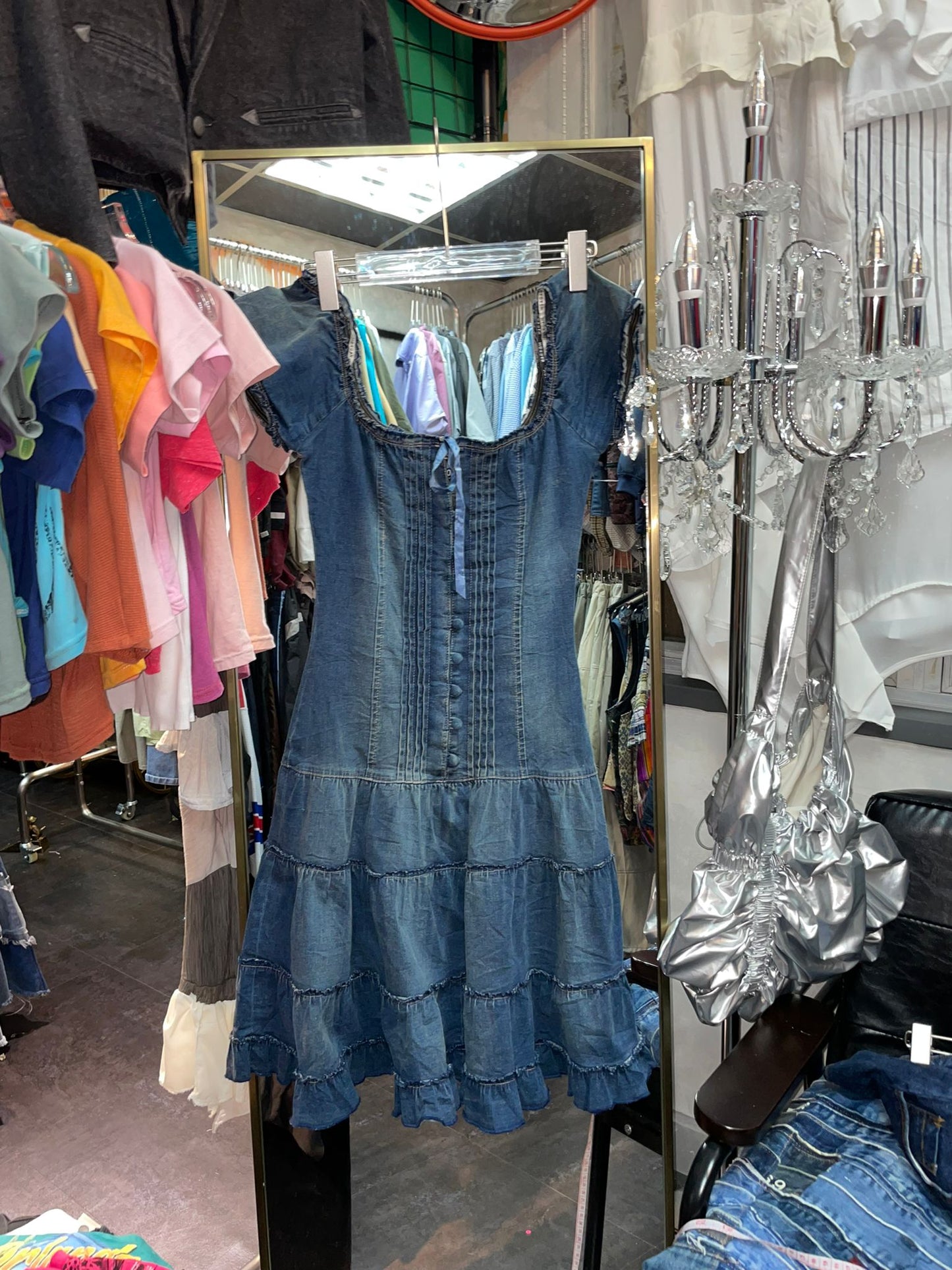 Y2K denim Off Shoulder Dress