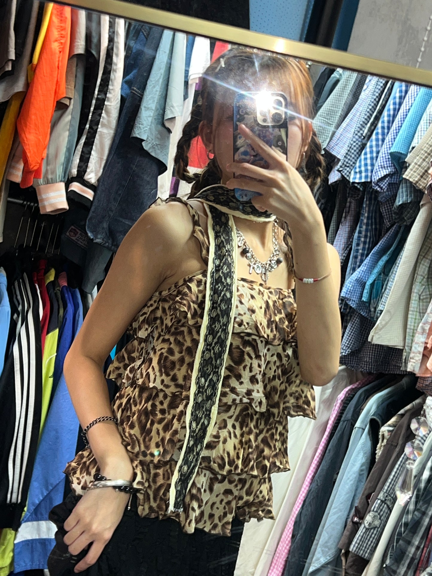 Y2K Vtg Leopard printed fluffy top