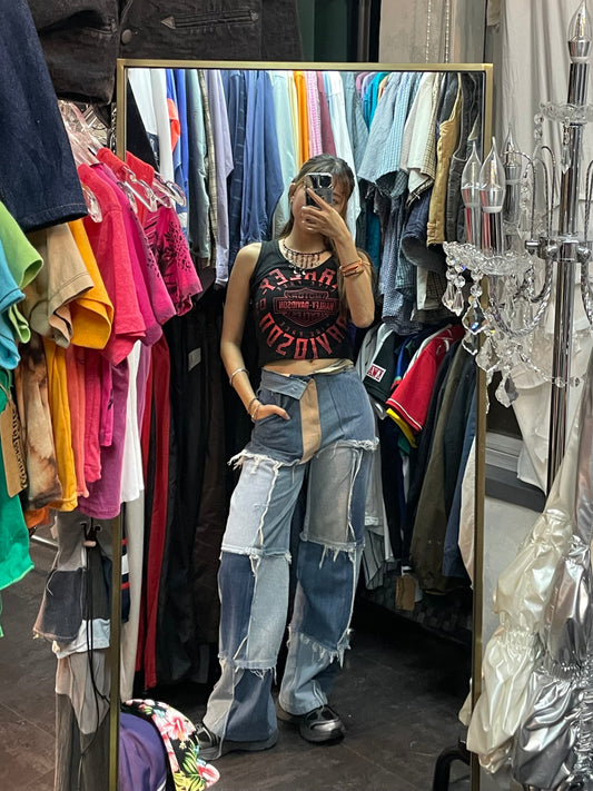 Vtg Remake Jeans (Grid-Ripped)
