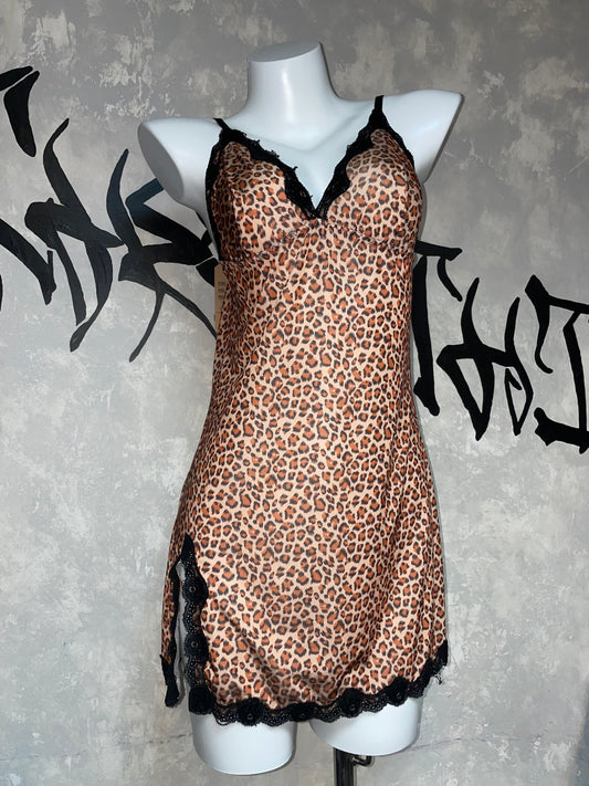 豹紋印花仙女蕾絲洋裝