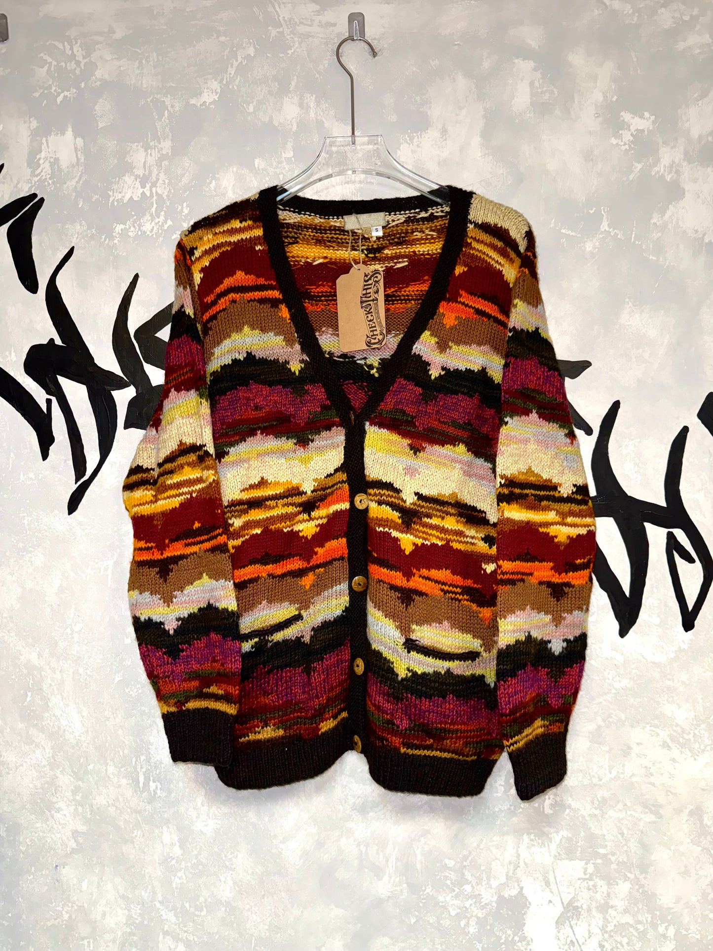 復古油畫圖案針織外套（M）