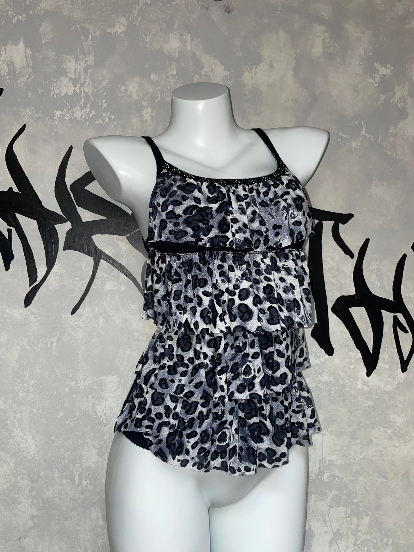 復古豹紋印花蓬鬆上衣