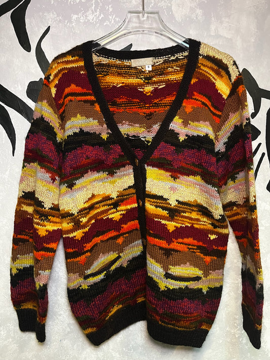 Vintage Oil-painting Patterned Knitting Jacket (M)
