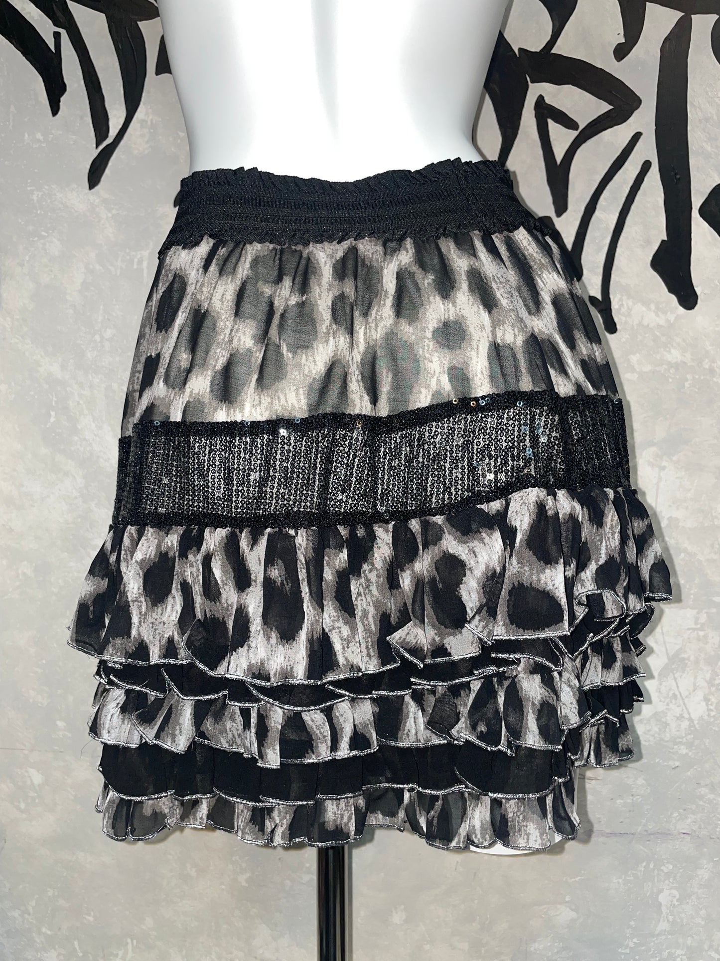 Leopard Printed Vintage Lace Skirt