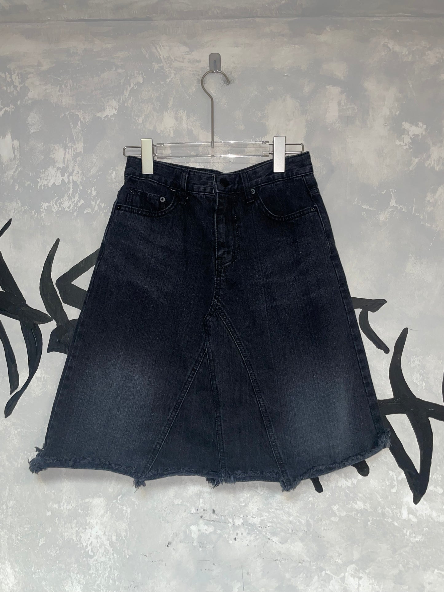 Vintage Style Denim Middle Length Skirt (KR)
