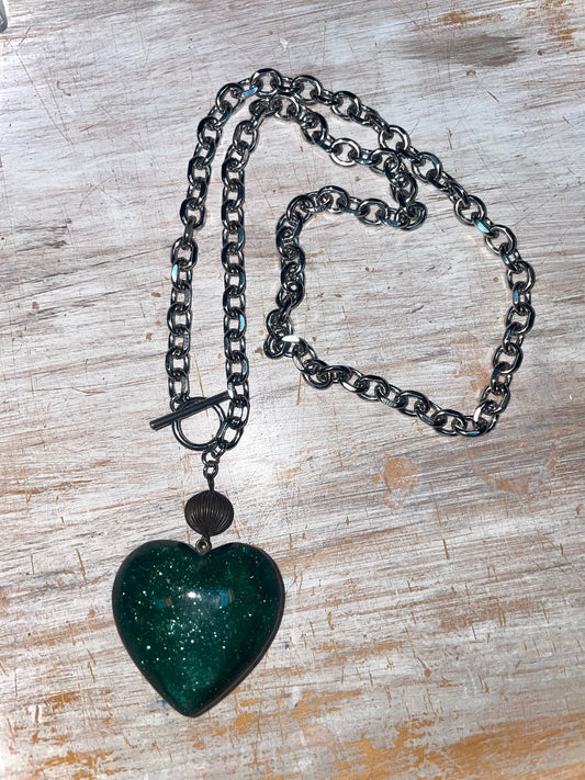 Vintage Forest Elf Green Heart Necklace ⋆.ೃ࿔* :･🌱⋆.ೃ࿔* :･