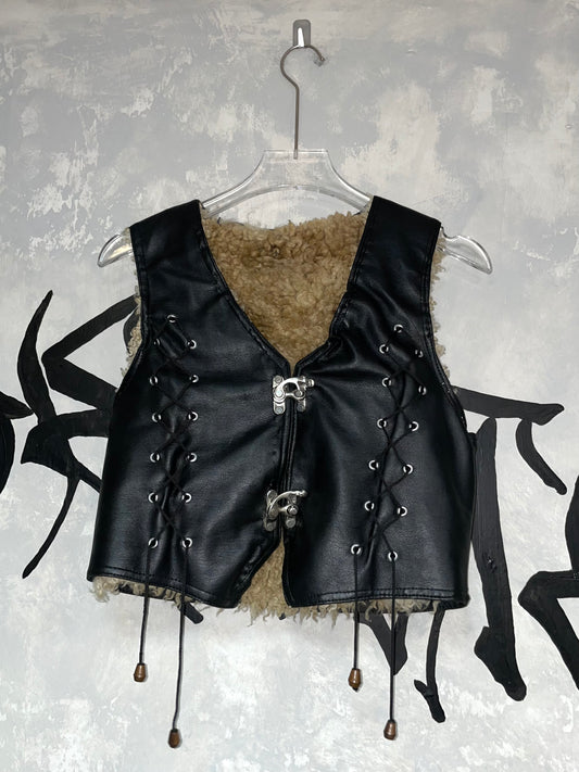 Leather Faux Furry Vintage Vest