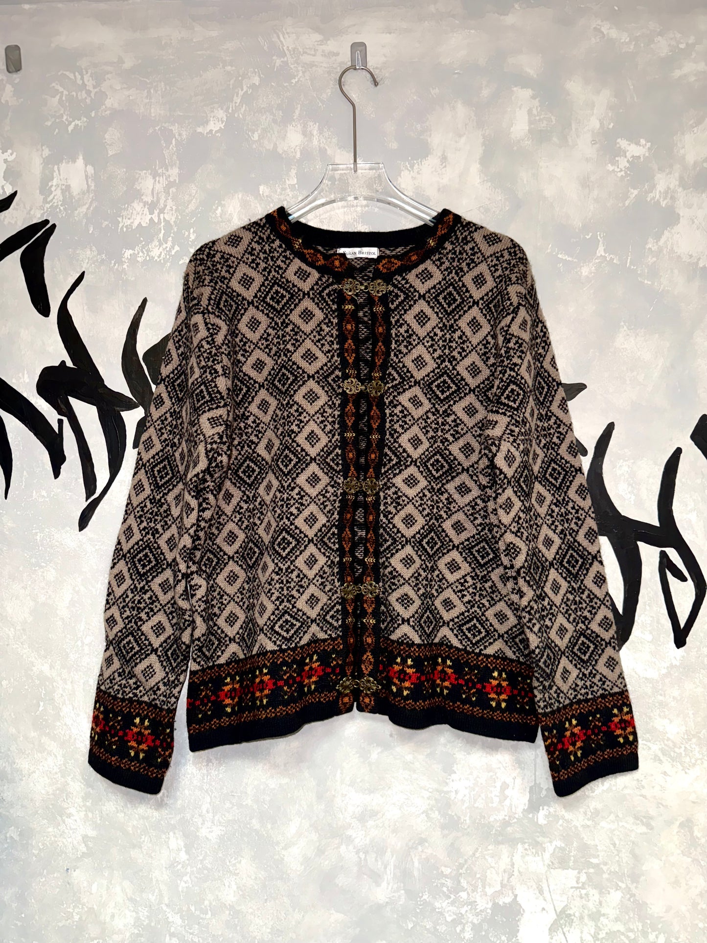 復古圖案針織外套